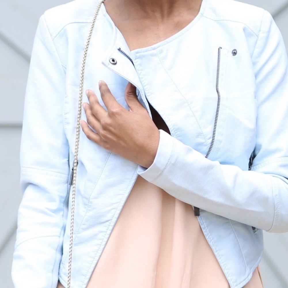 BAR lll FAUX LEATHER CROPPED MOTO JACKET
